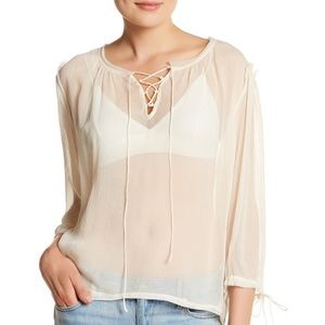 True Religion Ivory Lace Up Peasant Top (NWT)